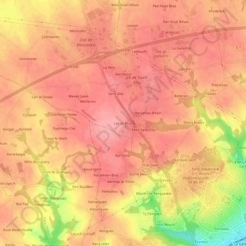 Carte topographique Loc ar Bruc, altitude, relief