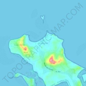 Carte topographique Andilana, altitude, relief
