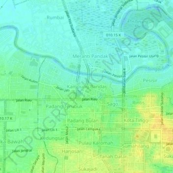 Carte topographique Kampung Bandar, altitude, relief