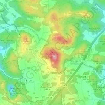Carte topographique Hohe Reuth, altitude, relief