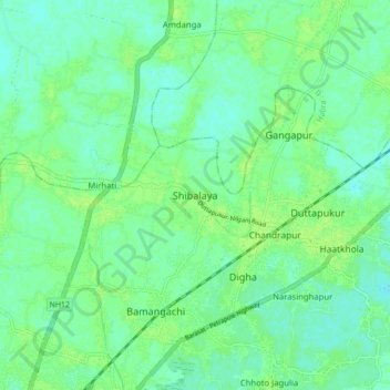 Carte topographique Shibalaya, altitude, relief