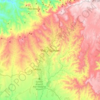 Carte topographique Gondar, altitude, relief