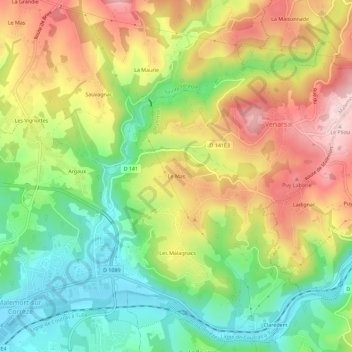 Carte topographique Le Mas, altitude, relief