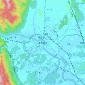 Carte topographique Lecheng, altitude, relief