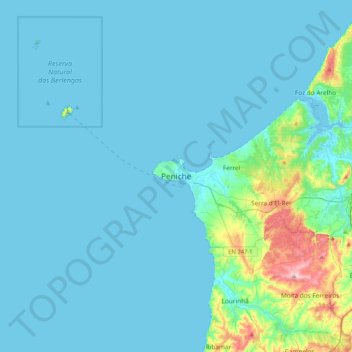 Carte topographique Peniche, altitude, relief