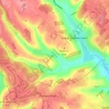 Carte topographique Nettleden, altitude, relief
