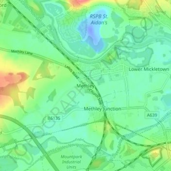 Carte topographique Methley, altitude, relief