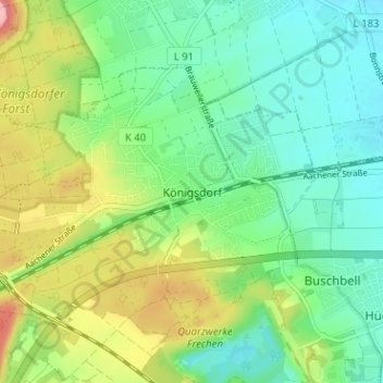 Carte topographique Königsdorf, altitude, relief