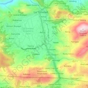 Carte topographique Km. 5, altitude, relief