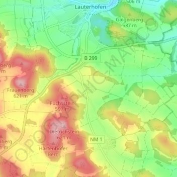Carte topographique Hillohe, altitude, relief