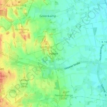 Carte topographique Hilten, altitude, relief
