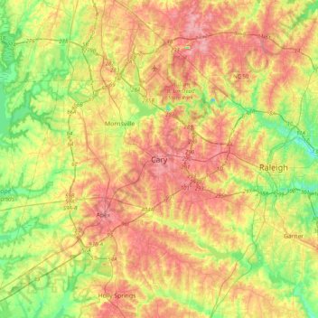 Carte topographique Cary, altitude, relief