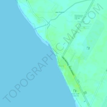 Carte topographique Pantai Morib, altitude, relief