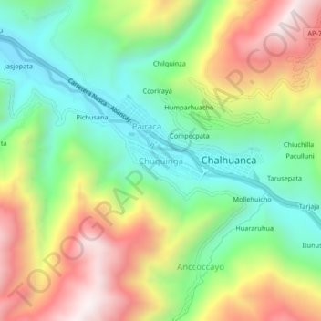 Carte topographique Chuquinga, altitude, relief
