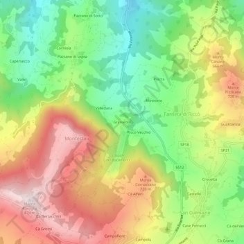 Carte topographique Granarolo, altitude, relief