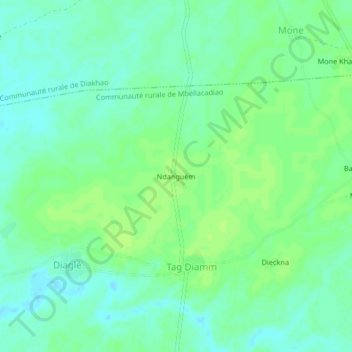 Carte topographique Ndanguèm, altitude, relief
