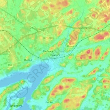 Carte topographique Piikkiö, altitude, relief