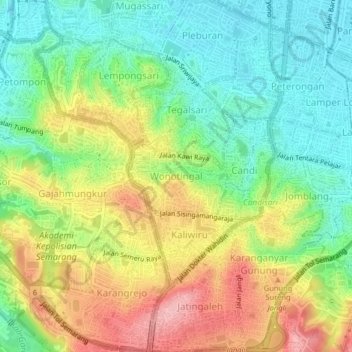 Carte topographique Wonotingal, altitude, relief