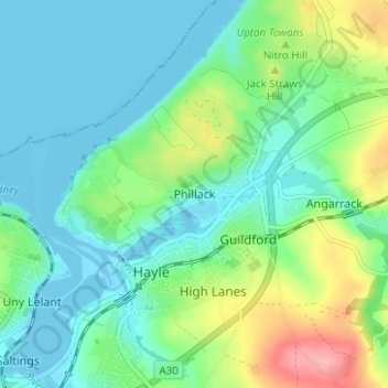 Carte topographique Phillack, altitude, relief