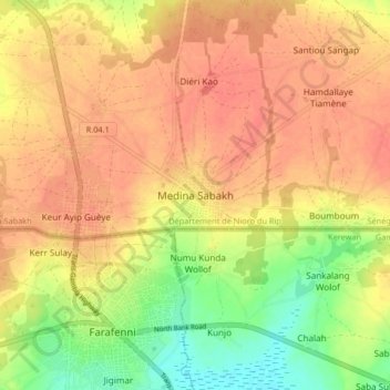 Carte topographique Medina Sabakh, altitude, relief