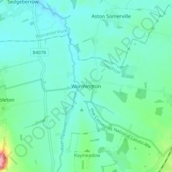 Carte topographique Wormington, altitude, relief