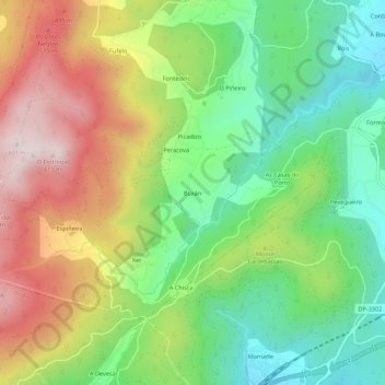 Carte topographique Buxán, altitude, relief