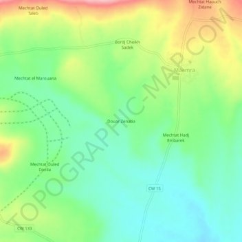 Carte topographique Douar Zenatia, altitude, relief
