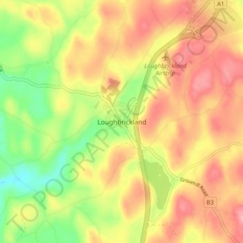 Carte topographique Loughbrickland, altitude, relief