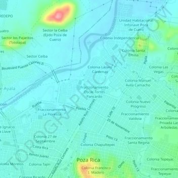 Carte topographique Fraccionamiento Hidalgo, altitude, relief