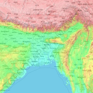 Carte topographique Bangladesh, altitude, relief