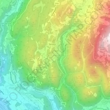 Carte topographique Montagnaga, altitude, relief