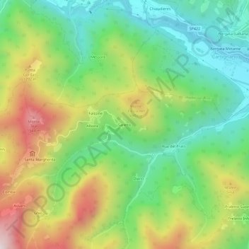 Carte topographique Saretto, altitude, relief