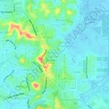 Carte topographique Bengkong Indah, altitude, relief