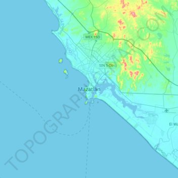 Carte topographique Mazatlán, altitude, relief