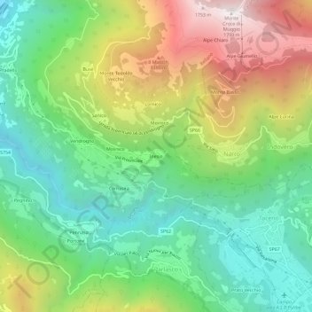 Carte topographique Inesio, altitude, relief