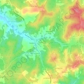 Carte topographique Les Gaumes, altitude, relief