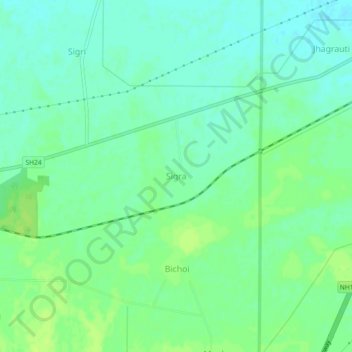 Carte topographique Sigra, altitude, relief