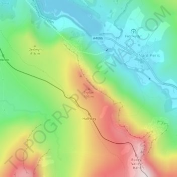 Carte topographique Tryfan, altitude, relief