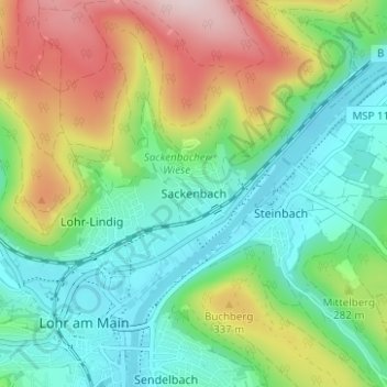Carte topographique Sackenbach, altitude, relief