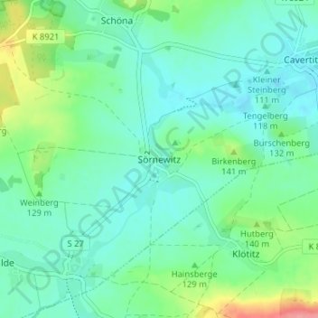 Carte topographique Sörnewitz, altitude, relief