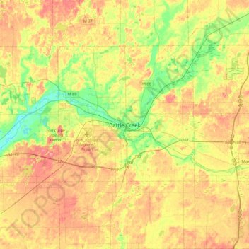 Carte topographique Battle Creek, altitude, relief