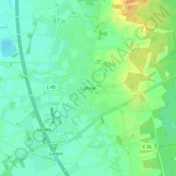 Carte topographique Lohne, altitude, relief
