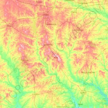 Carte topographique Cherokee County, altitude, relief