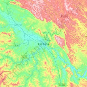 Carte topographique Cao Bằng, altitude, relief