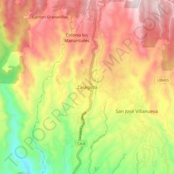 Carte topographique Zaragoza, altitude, relief