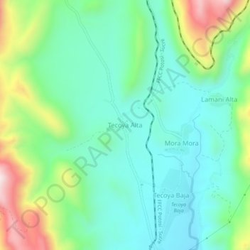 Carte topographique Tecoya Alta, altitude, relief