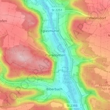 Carte topographique Plankstetten, altitude, relief