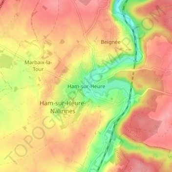 Carte topographique Ham-sur-Heure, altitude, relief