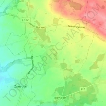 Carte topographique Wischuer, altitude, relief