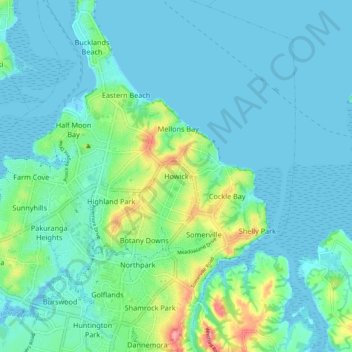 Carte topographique Howick, altitude, relief